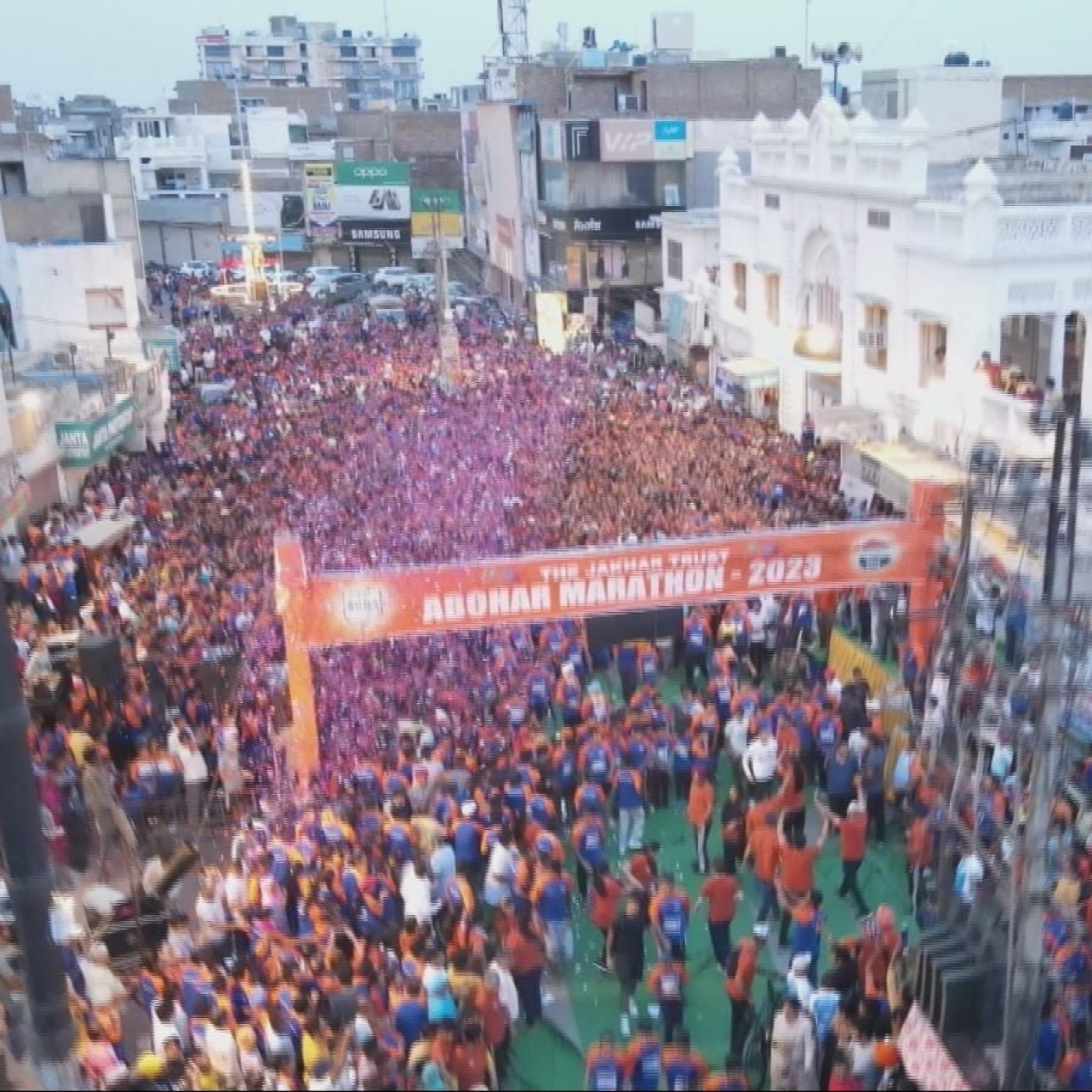 Aerial view of thousands of runners at the Jakhar Trust Abohar Marathon